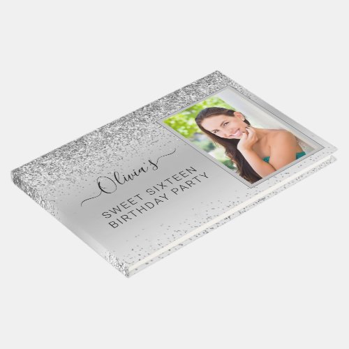 Silver Sweet 16th Birthday Sparkle Glitter Photo Guest Book