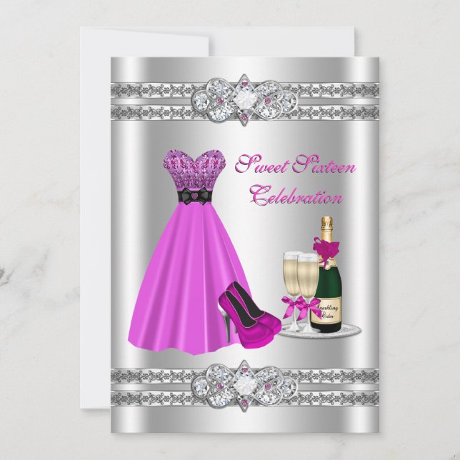 Silver Sweet Sixteen Gown 5x7 Invite (Front)