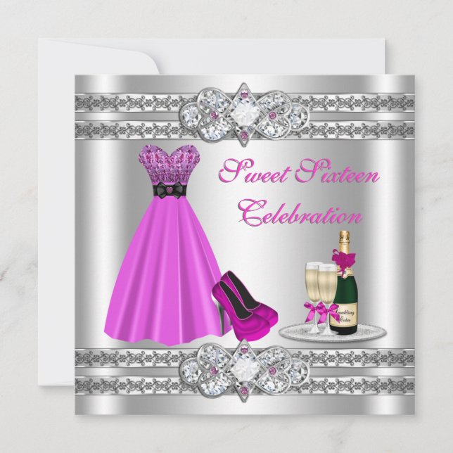Silver Sweet Sixteen Gown Invite (Front)