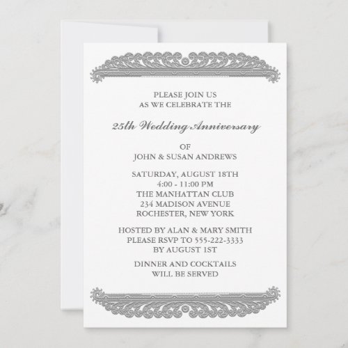Silver Swirl 25th Anniversary Party Personalized Invitation