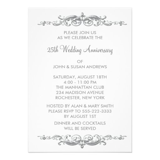 Silver Swirl 25th Wedding Anniversary Party Invitation | Zazzle