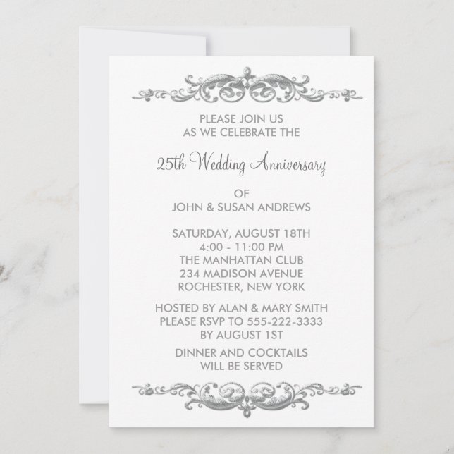 Silver Swirl 25th Wedding Anniversary Party Invitation (Front)