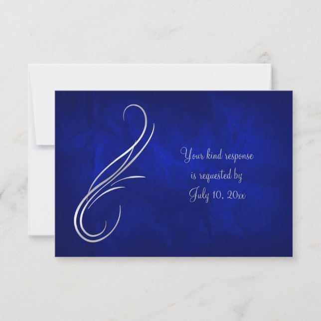 Silver Swirl Bright Blue Wedding RSVP (Front)