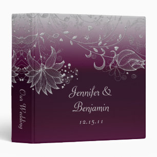 Silver Swirl Flowers on Silver and Eggplant Purple 3 Ring Binder