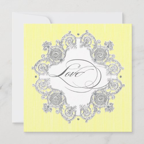 Silver Swirl Moire Yellow Grey Formal Wedding Invitation