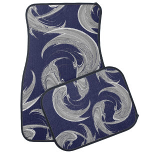 Silver Swirl Print Blue Front and Back Seat Car Floor Mat