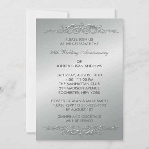 Silver Swirls 25th Wedding Anniversary Invitation