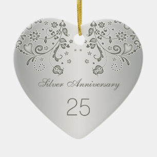 Silver swirls 25th Wedding Anniversary Ornament