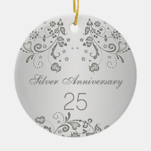 Silver swirls 25th Wedding Anniversary Ornament