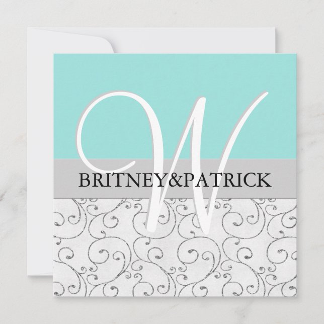 Silver Swirls Blue Wedding Invitations (Front)