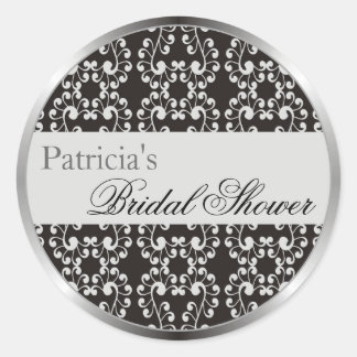 Silver Swirls Bridal Shower Favor Stickers - Black