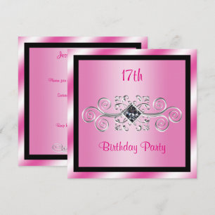Silver Swirls & Diamond 17th Birthday Party Invitation