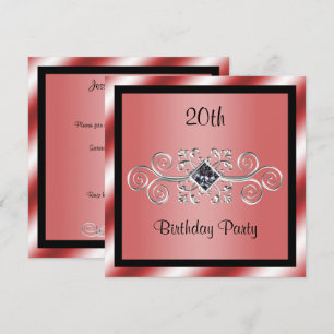 Silver Swirls & Diamond 20th Birthday Party Invitation