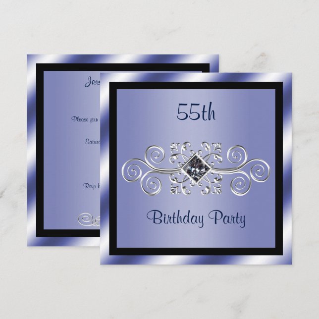 Silver Swirls & Diamond 55th Birthday Party Invitation (Front/Back)