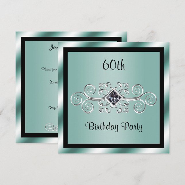 Silver Swirls & Diamond 60th Birthday Party Invitation (Front/Back)