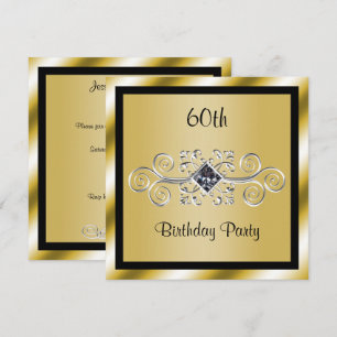 Silver Swirls & Diamond 60th Birthday Party Invitation