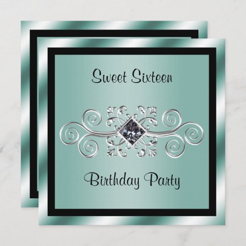 Silver Swirls  Diamond Sweet 16 Birthday Party Invitation