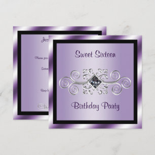 Silver Swirls & Diamond Sweet 16 Birthday Party Invitation
