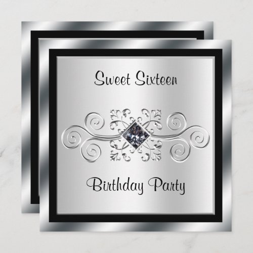 Silver Swirls  Diamond Sweet 16 Birthday Party Invitation