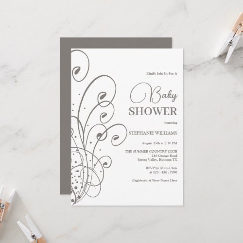Silver Swirls  Flourishes Baby Shower Invitation