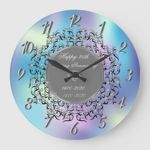 Silver Swirls Holographic 50 Wedding Anniversary Large Clock