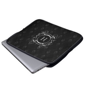 Silver Swirly Frame With Back & Gray Damasks Laptop Sleeve