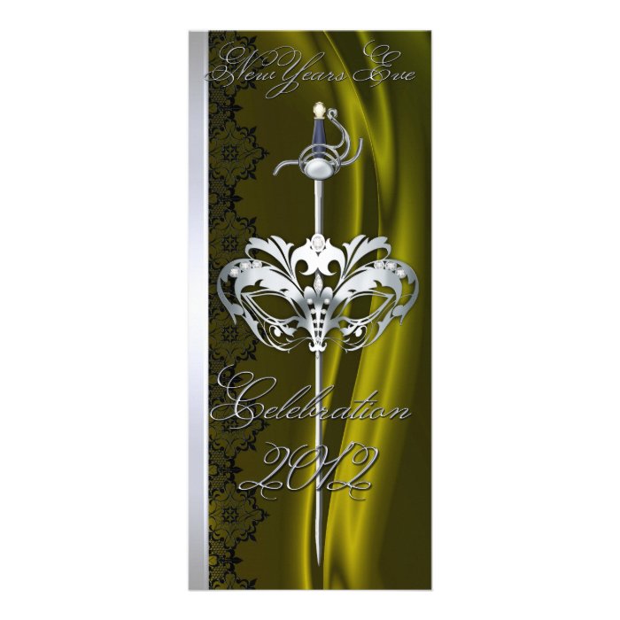 Silver Sword Masquerade Lime New Years Invitation