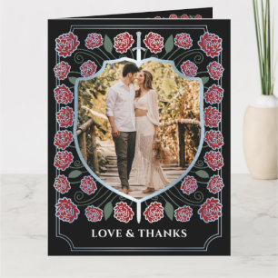 Silver Sword Shield Fantasy Monogram Wedding Letterpress Thank You Card