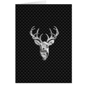 Silver Symbolic Deer on Carbon Fiber Style Print Cards