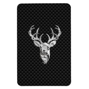 Silver Symbolic Deer on Carbon Fiber Style Print Magnet