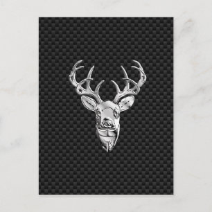 Silver Symbolic Deer on Carbon Fiber Style Print Postcard