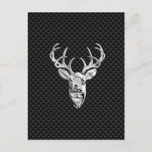 Silver Symbolic Deer on Carbon Fiber Style Print Postcard