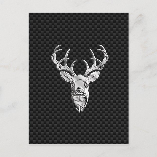 Silver Symbolic Deer on Carbon Fiber Style Print Postcard (Front)