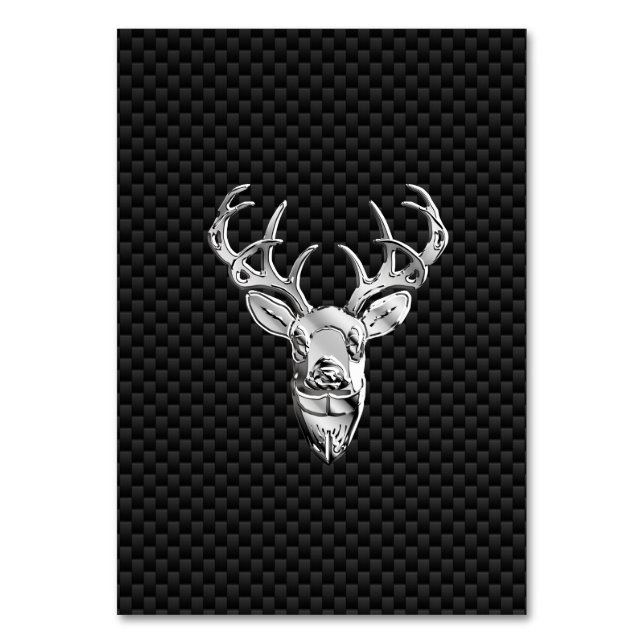 Silver Symbolic Deer on Carbon Fiber Style Print Table Number (Front)