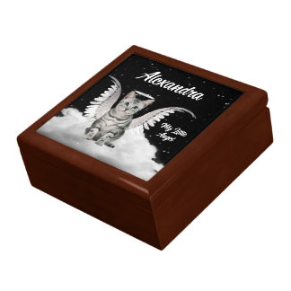 Silver Tabby Angel Cat Custom Name Gift Box