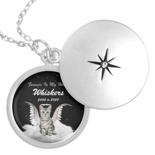 Silver Tabby Angel Cat Pet Memorial Locket Necklace Zazzle