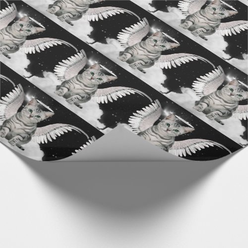 Silver Tabby Angel Cat with Halo and Wings Wrapping Paper