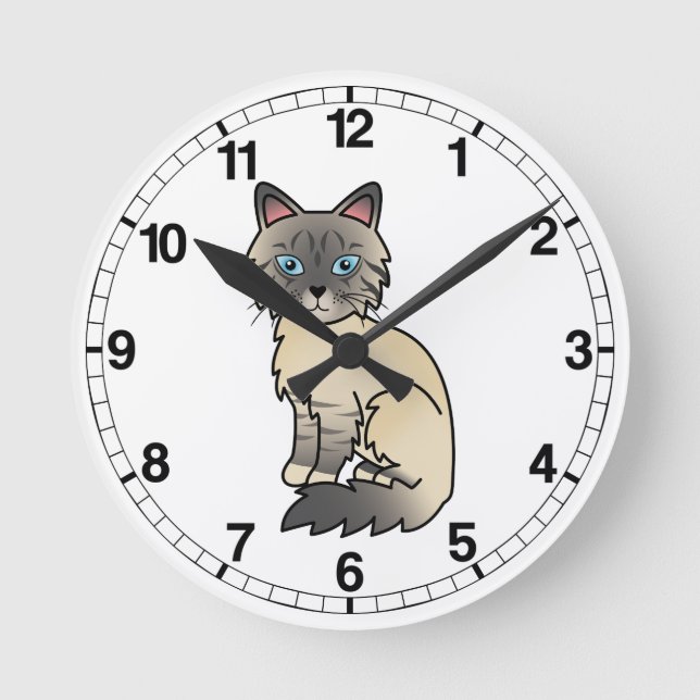 Silver Tabby Birman / Ragdoll Cat Round Clock (Front)