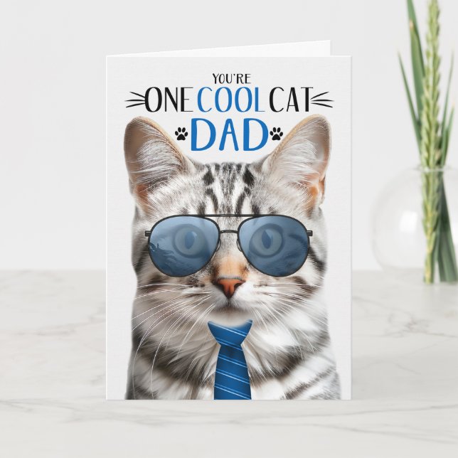 Silver Tabby Cat Father's Day One Cool Cat Holiday Card (Front)