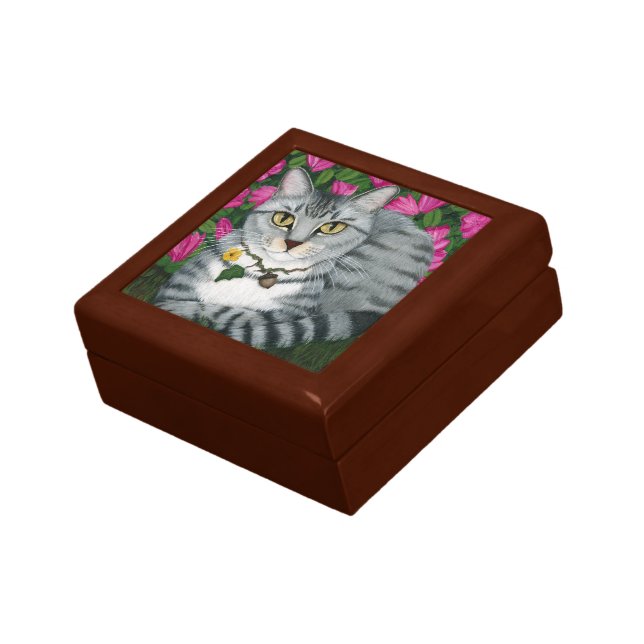 Silver Tabby Cat Garden Cat Fantasy Art Gift Box (Side)