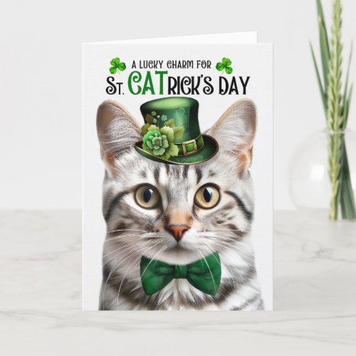 Silver Tabby Cat Lucky Charm St CATricks Day Holiday Card