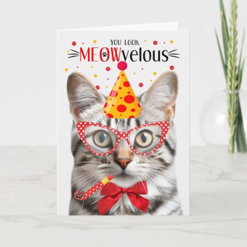Silver Tabby Cat MEOWvelous Birthday Card