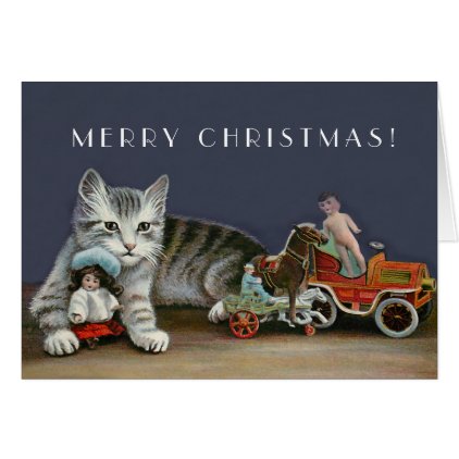 Silver Tabby Cat - Vintage Christmas Cat Art Card