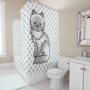 Silver Tabby Chinchilla Gray Persian Cat & Paws Shower Curtain