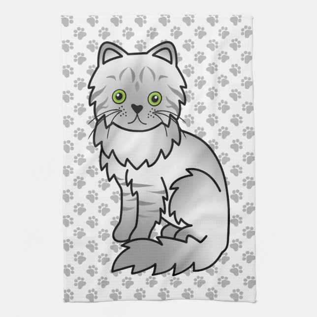 Silver Tabby Chinchilla Gray Persian Cute Cat Kitchen Towel (Vertical)