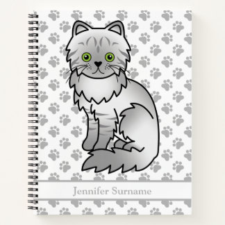 Silver Tabby Chinchilla Persian Cat &amp; Custom Text Notebook