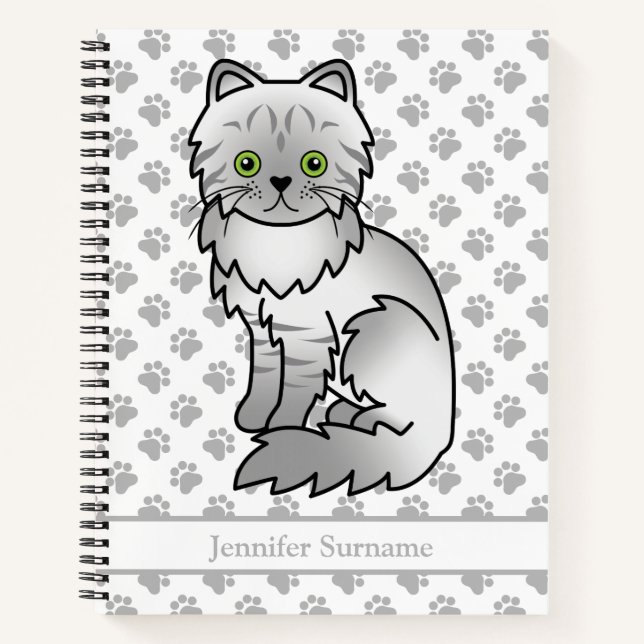 Silver Tabby Chinchilla Persian Cat & Custom Text Notebook (Front)