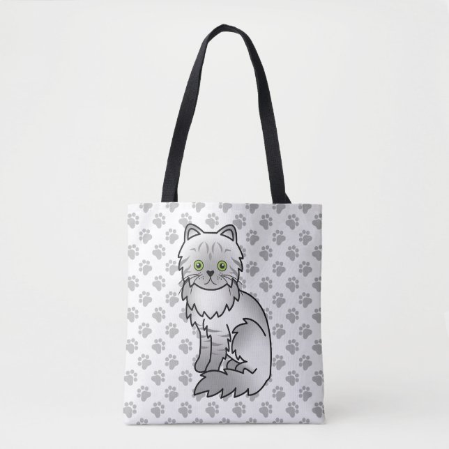 Silver Tabby Chinchilla Persian Cute Cat & Paws Tote Bag (Front)