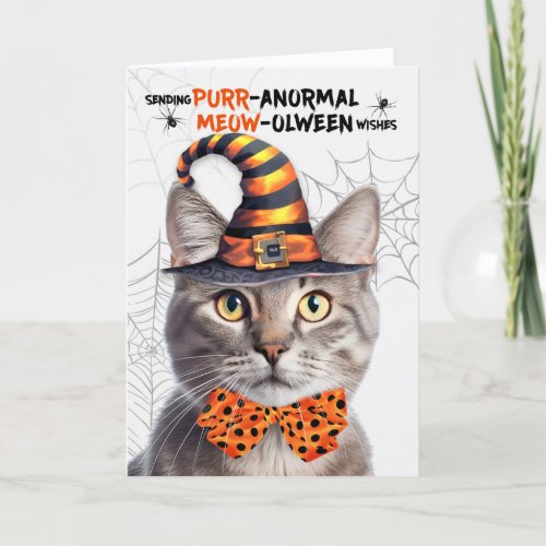 Silver Tabby Halloween Cat PURRanormal MEOWolween Holiday Card