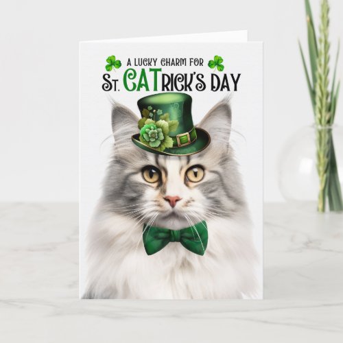 Silver Tabby Norwegian Forest Cat St CATricks Day Holiday Card